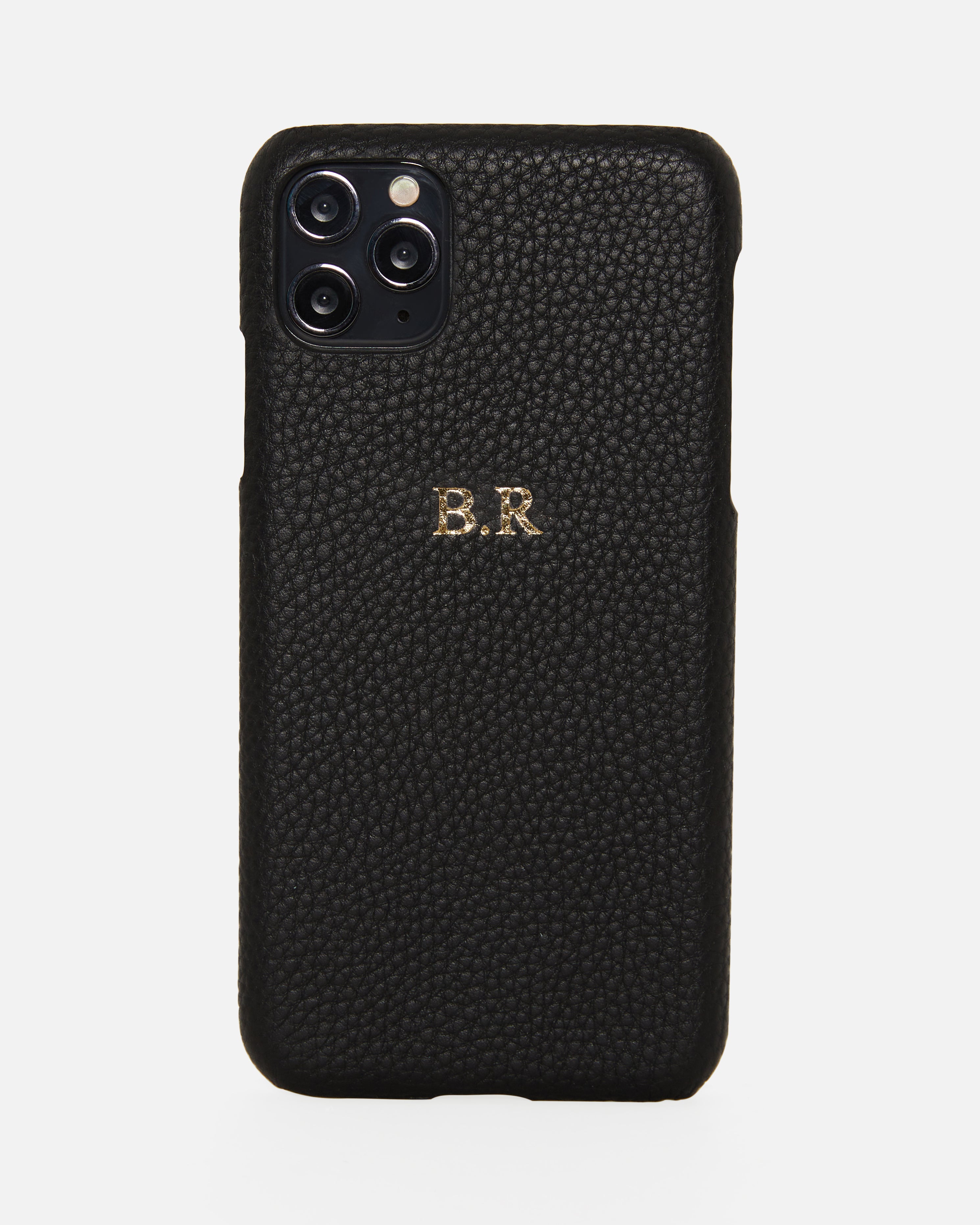 Image of Pebble Leather Personalised Phone case | Jet Black