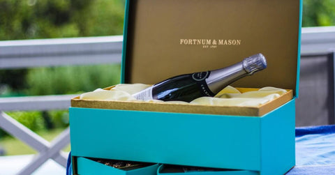 Fortnum and Mason bottle on a blue box