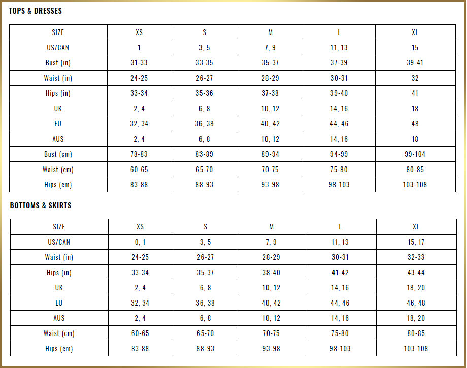 SIZING CHART - HOUSE OF SLAY