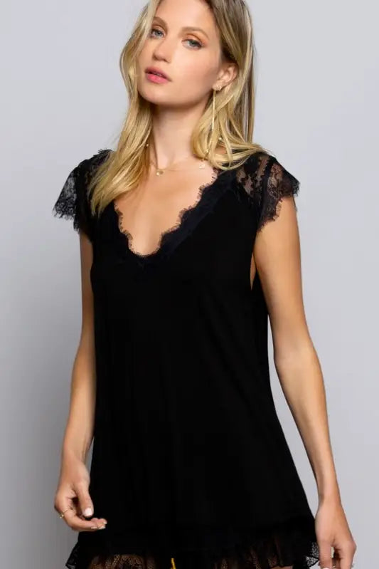 Sweetheart Black V-Neck Lace Top