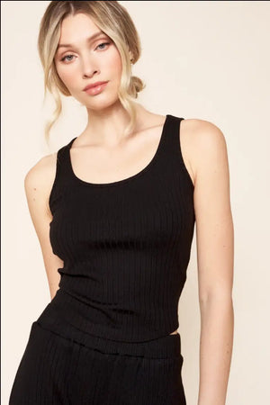 Black Ribbed Neck Top - MELISSA JEAN