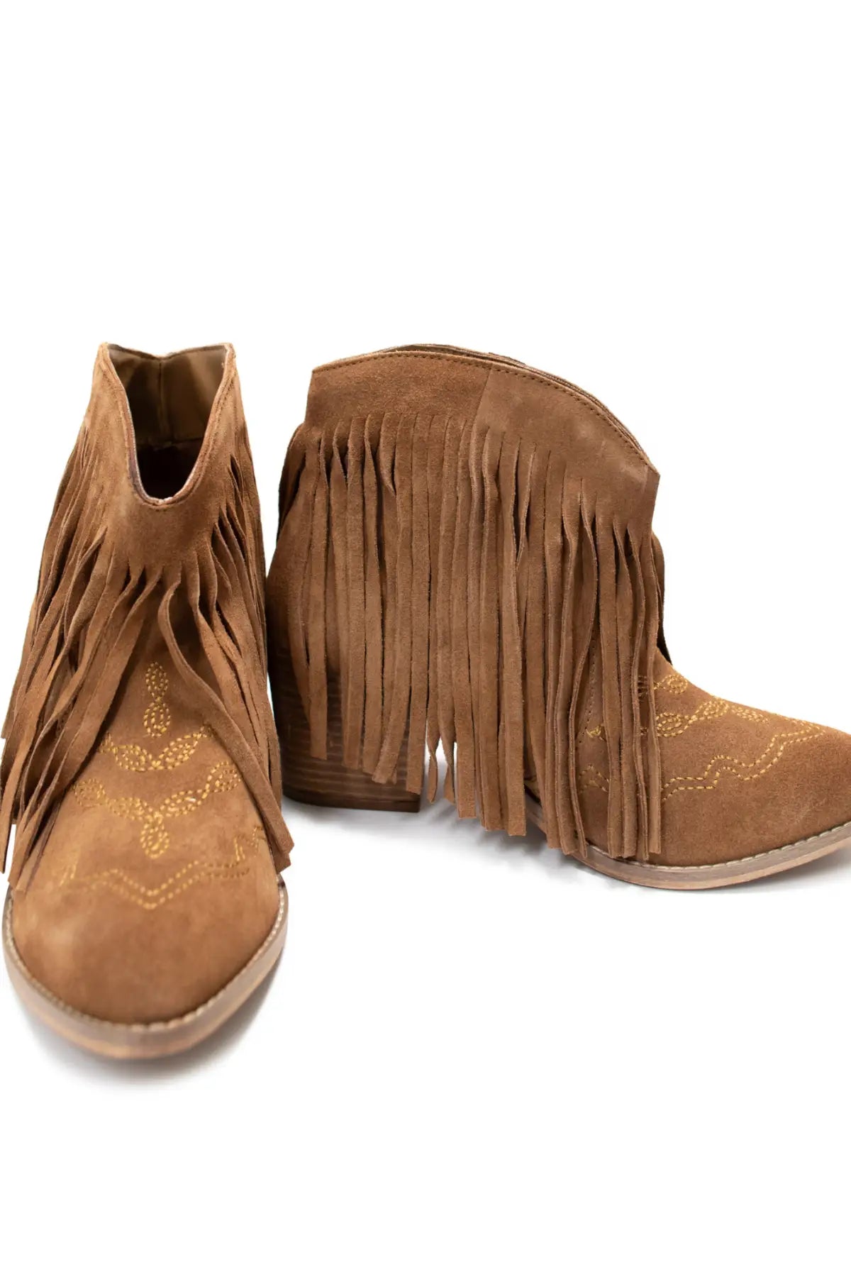 Amos Fringe Ankle Bootie in Tan Suede