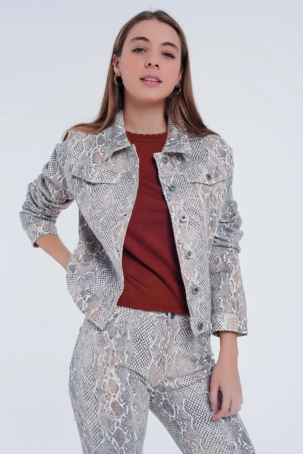 Beige Jacket with Snake Print