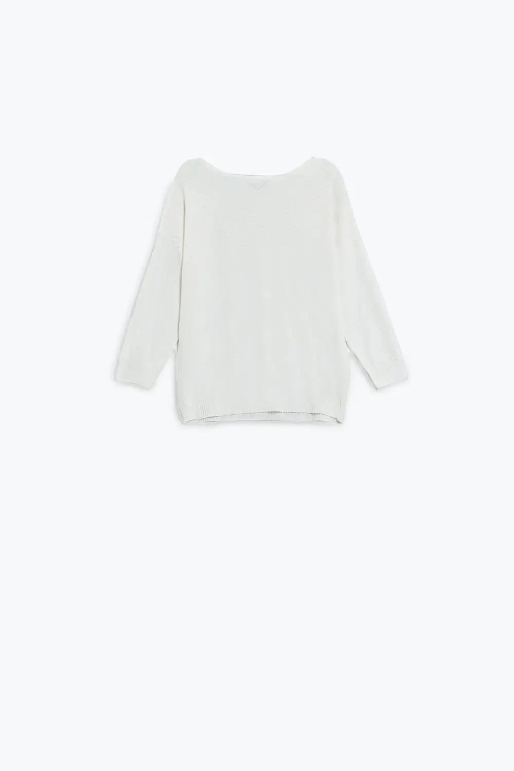 White Sweater In Argyle Print With Boat Neck