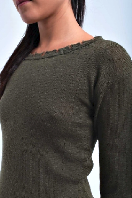 Khaki Green Crew Neck Sweater - Melissa Jean Boutique