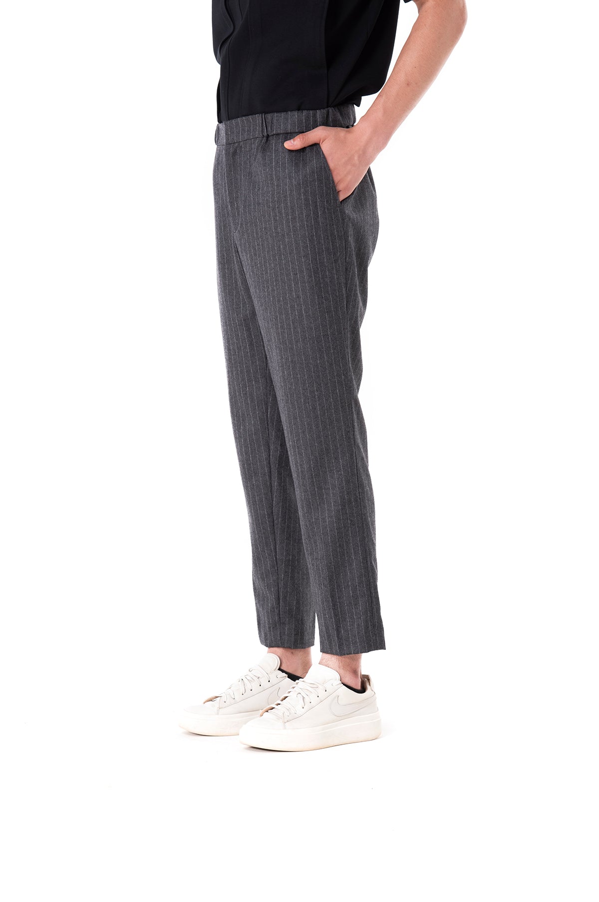 striped grey pants