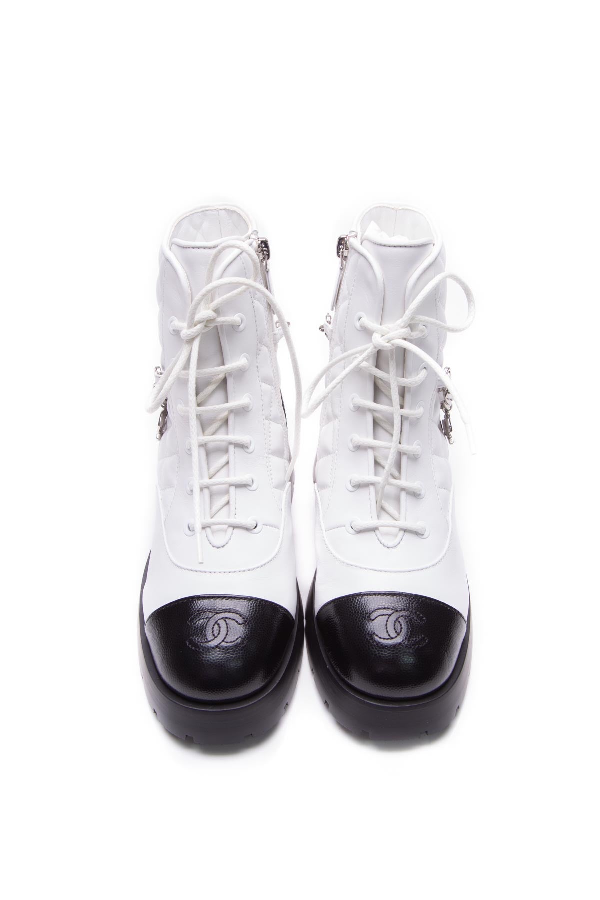 Chanel Chain Lace-Up Boots - Size 36.5 - Couture USA