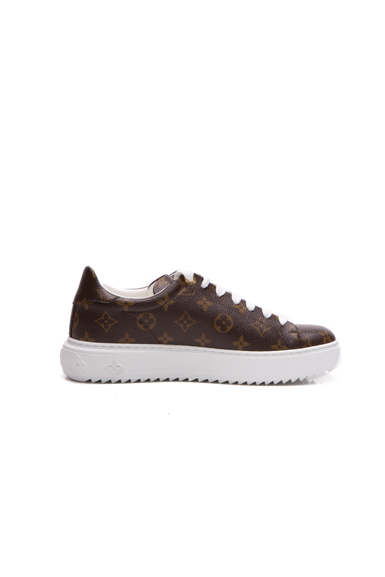 Louis Vuitton White/Brown Monogram Leather Time Out Sneakers Size