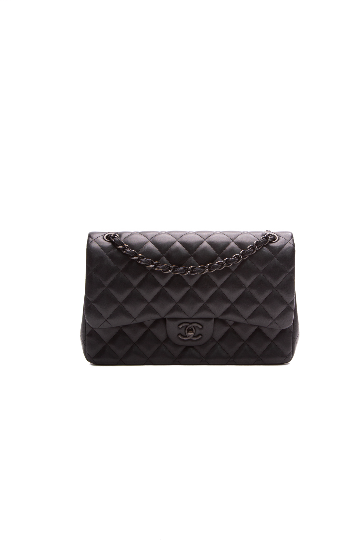 Buy Exclusive CHANEL So Black Shiny Crumpled Calfskin Quilted Jumbo Double  Flap