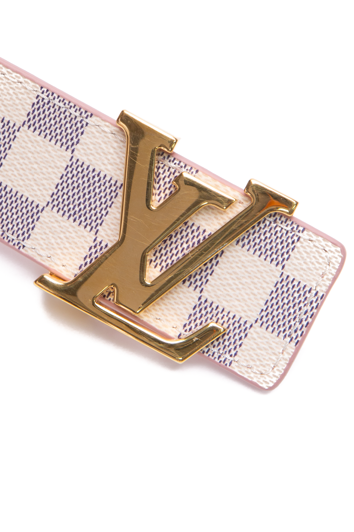 Louis Vuitton Logo Damier Azur Reversible Belt Pink White Blue