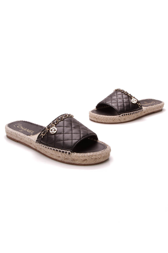 black espadrille slides