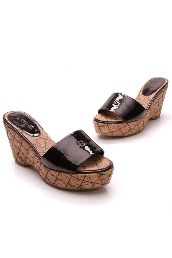 black cork wedge sandals