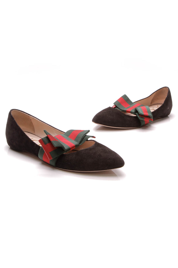 gucci suede ballet flat with web bow