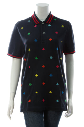 Gucci Bee & Star Polo Shirt - Navy Size Medium Couture USA
