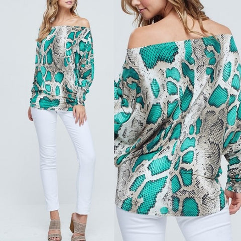 Trina Green Snake Print Top