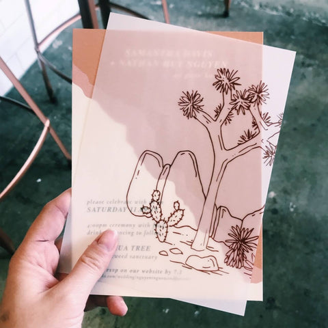 Flat print vellum overlay for wedding invitation card