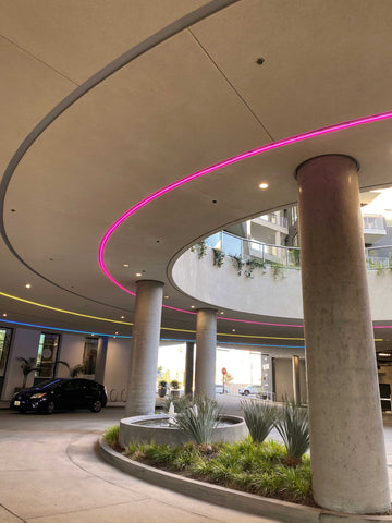 Pink Blue Yellow Outdoor Parking LED Strip Light Ceiling Architecture Design