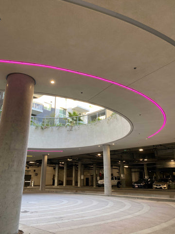 Pink Outdoor LED Strip Light Ceiling Architecture Design
