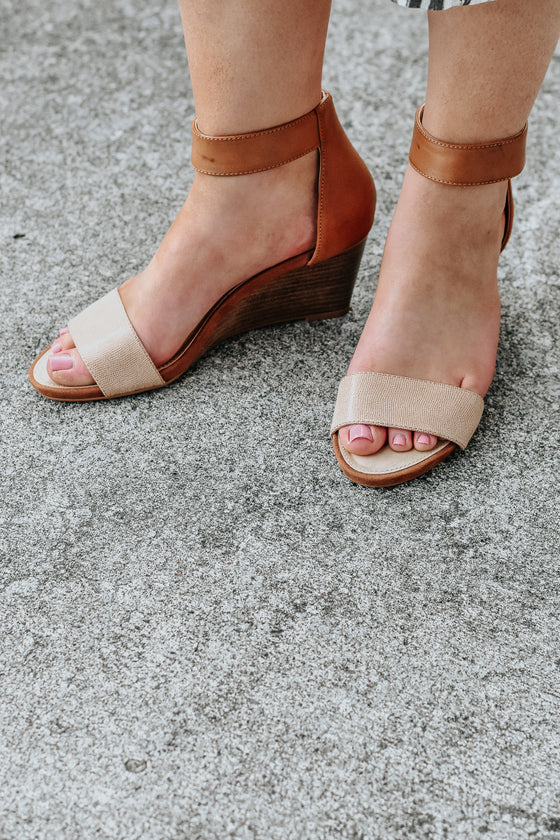 Faith Wedge Strappy Heels in Natural 