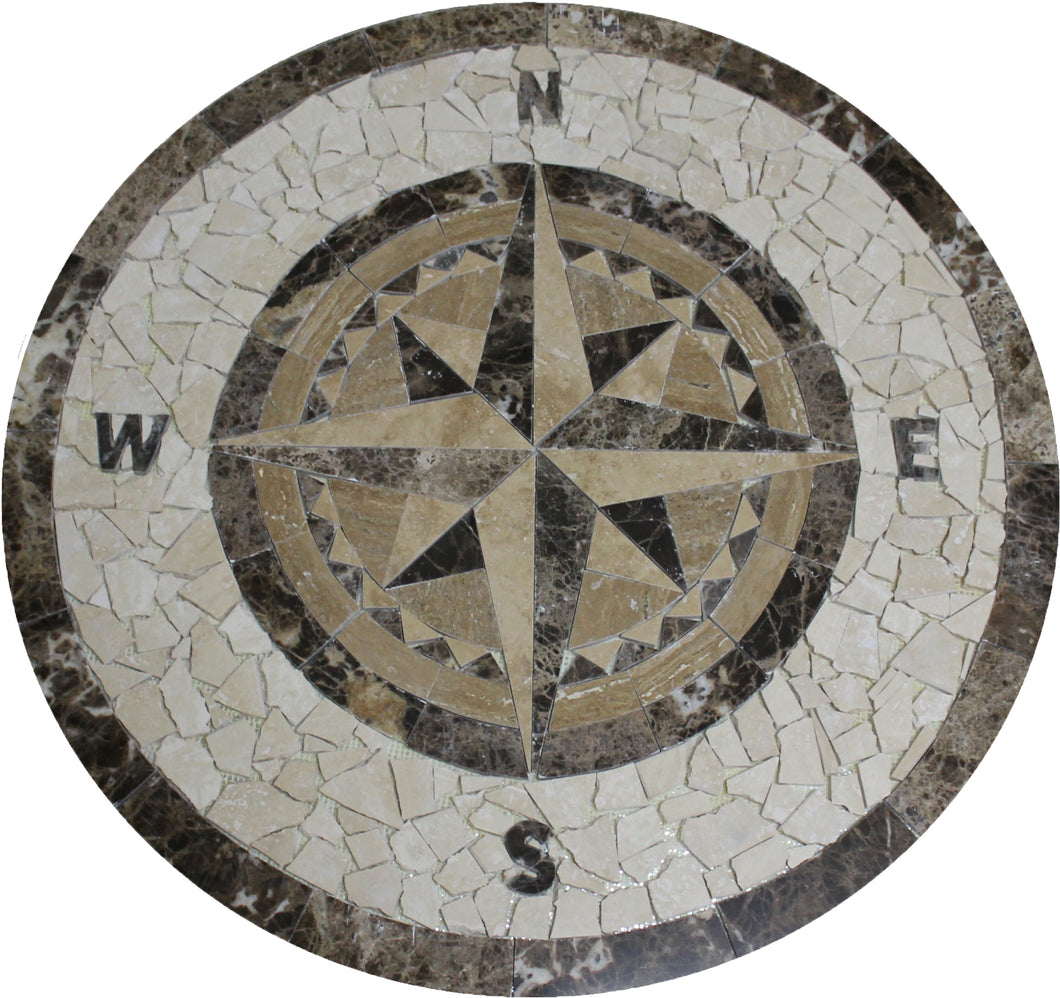 M008 Tile Floor Medallion Marble Mosaic Compass Star Design