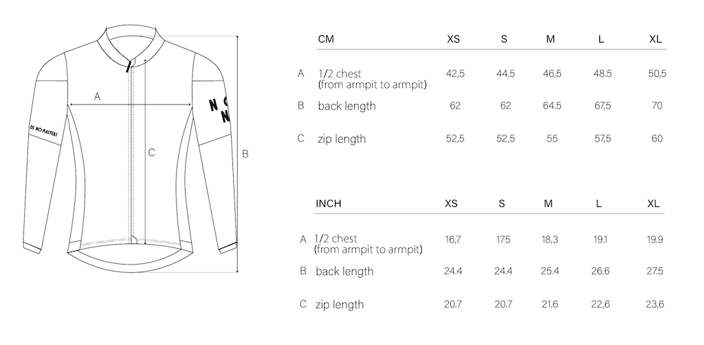 NGNM Mid-Season Jacket size chart