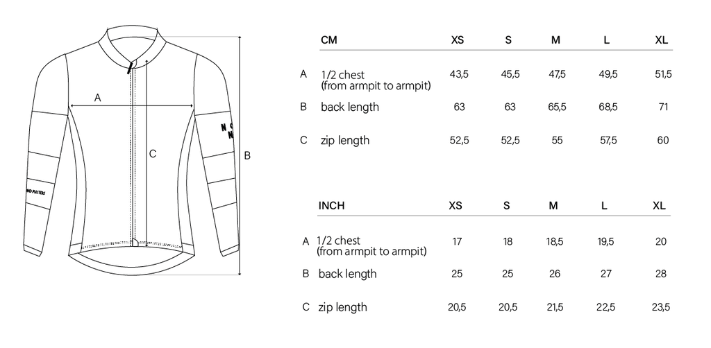 NGNM Performance Winter Jacket sizing guide