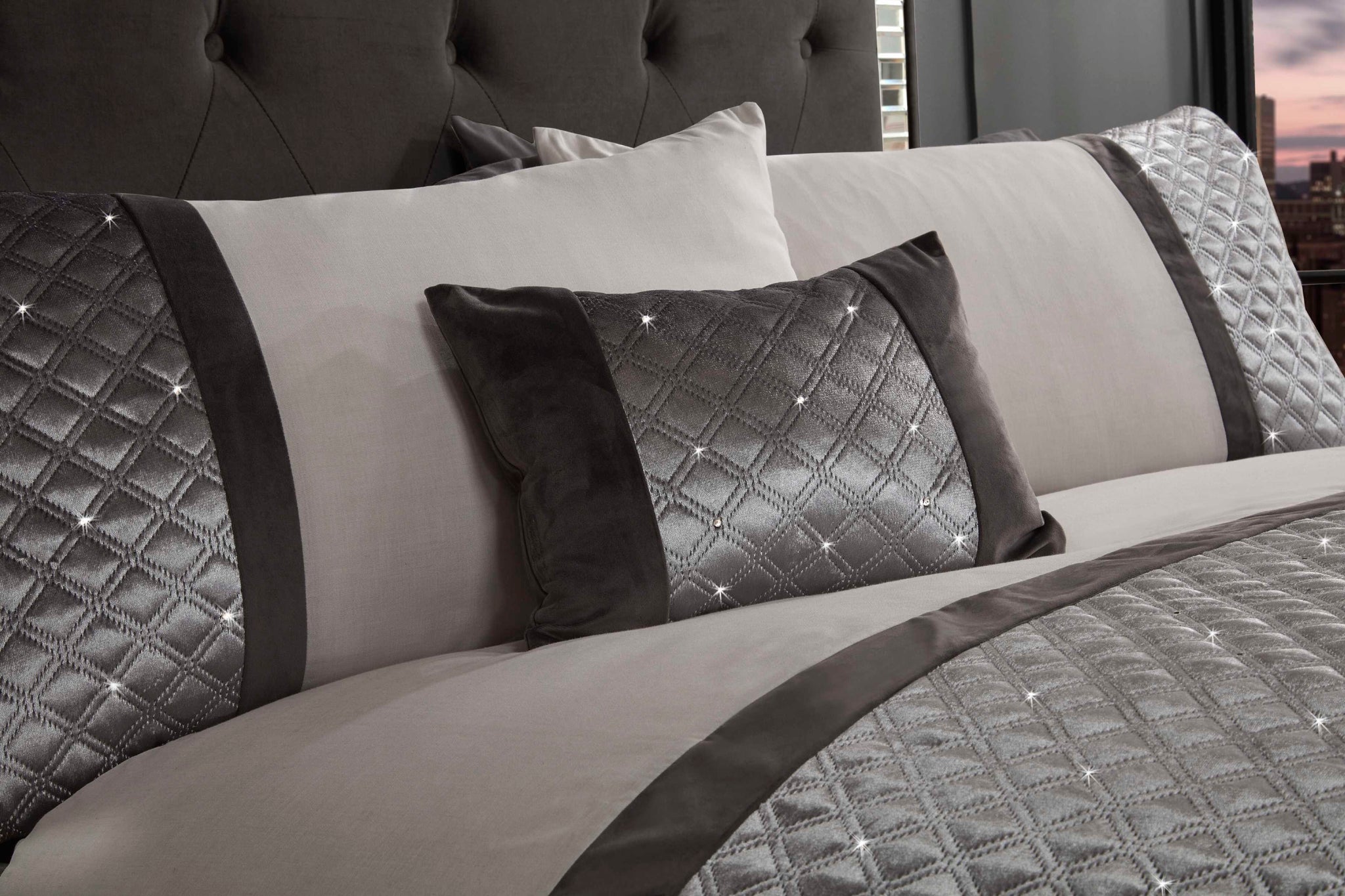 Silver Hollywood Embroidered Duvet Cover Set By Rapport Bedding