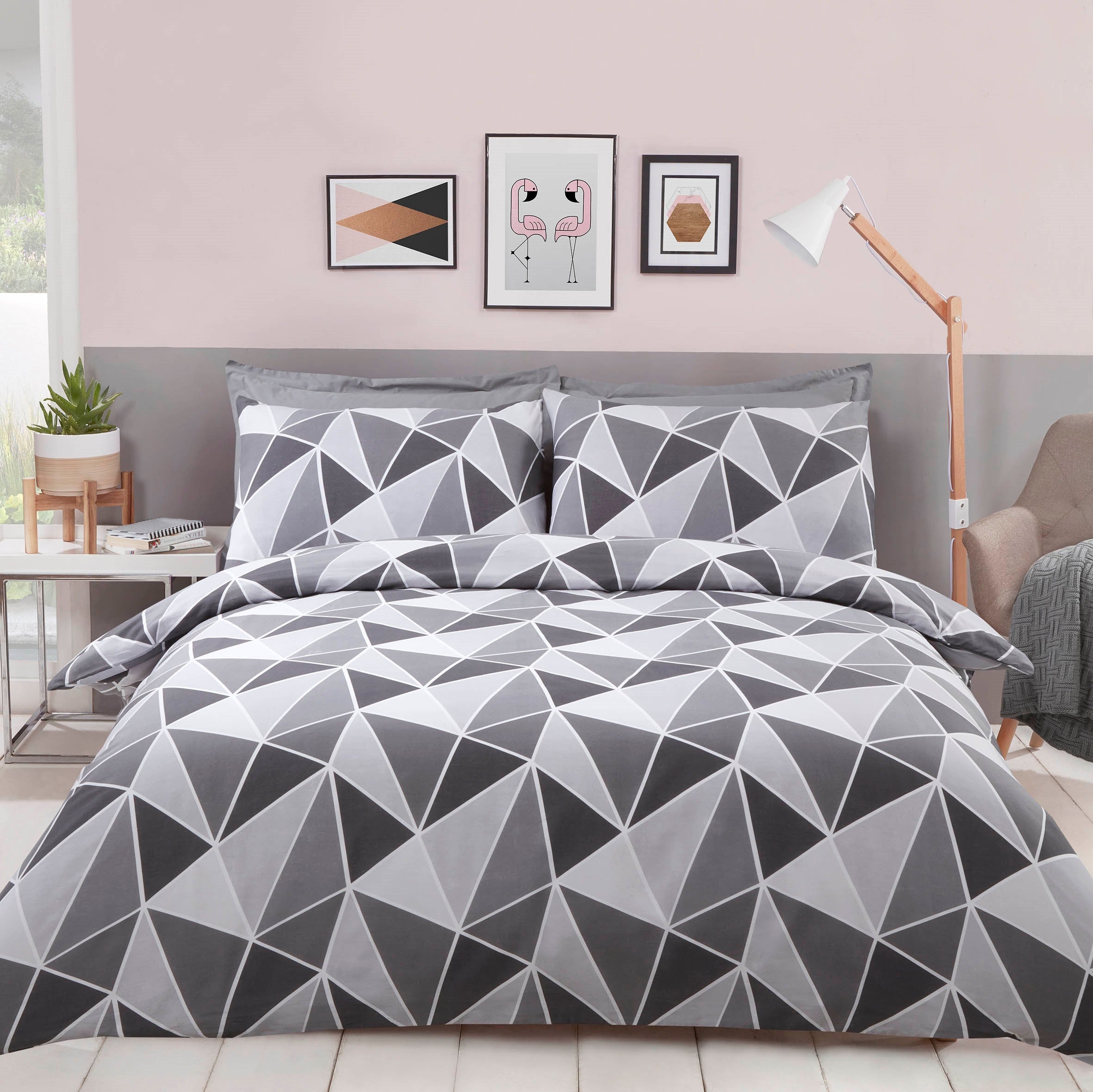 Grey Leo Geometric Print Duvet Cover Set By Rapport Bedding Heaven