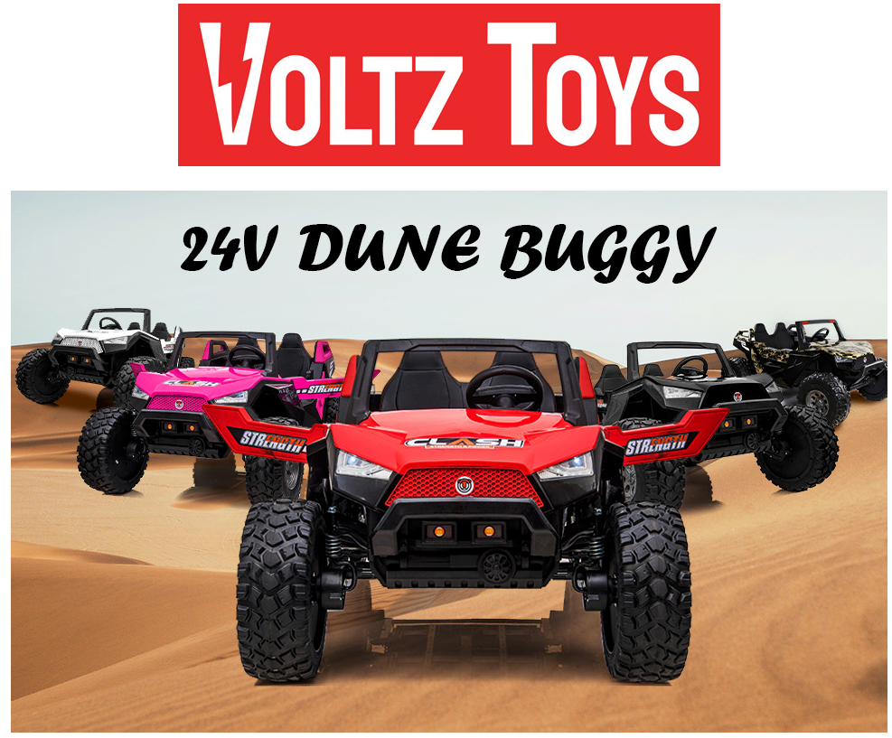 Front view of 24V kids ride on dune buggy electric car with LED lights
