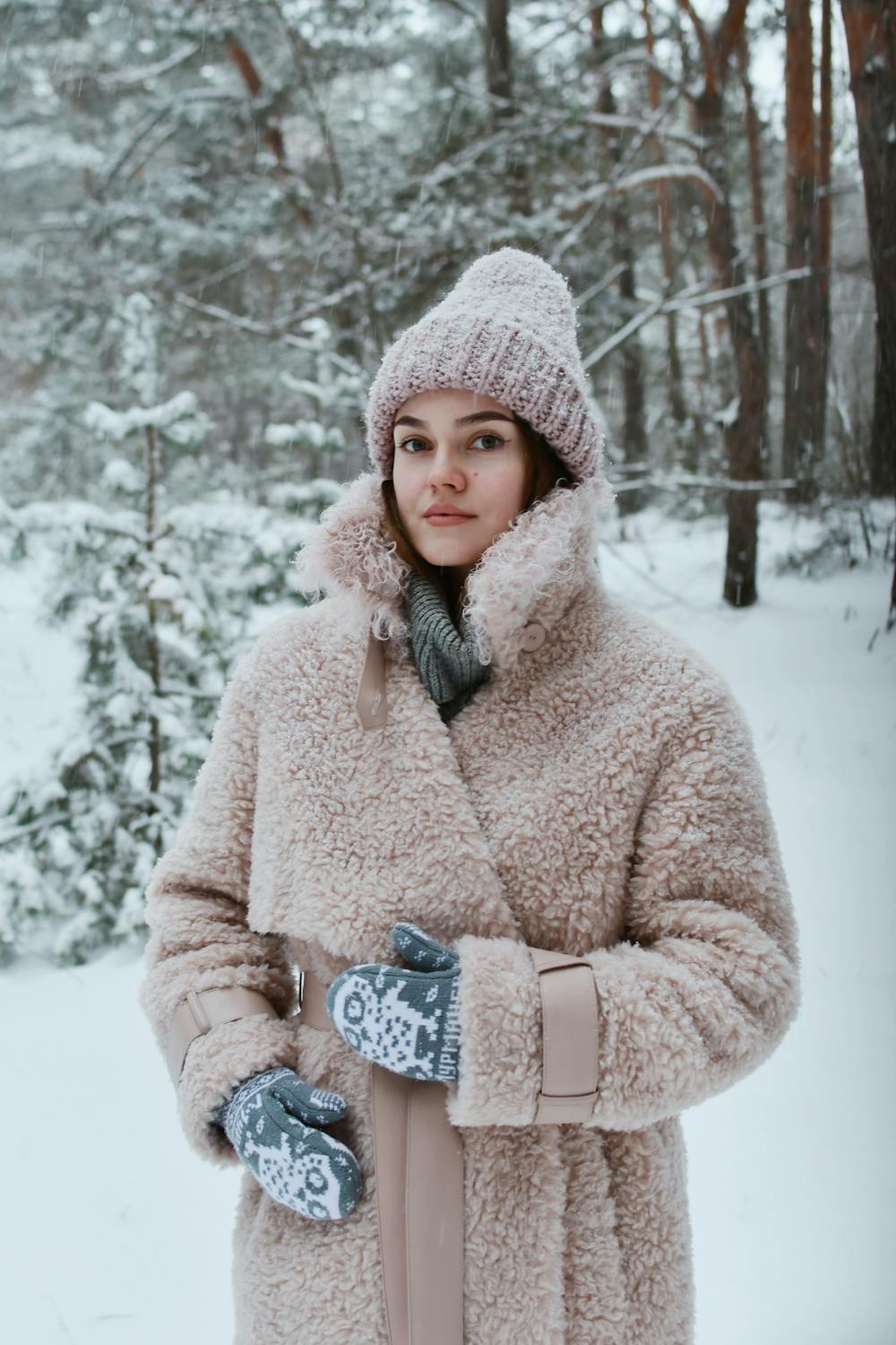 Wearing Crocs in the snow - faux fur coat