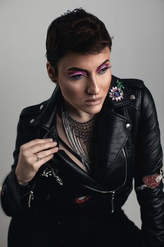 Woman wearing a punk-style outfit