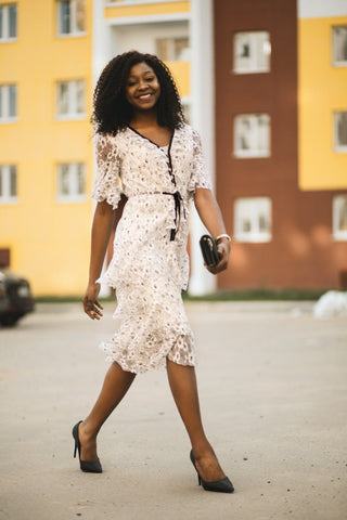 woman wearing white lace dress