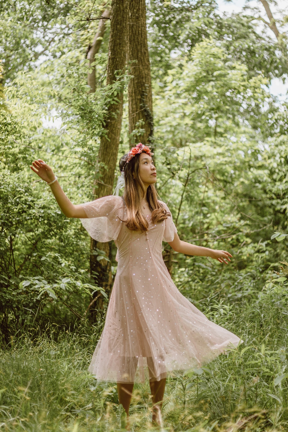 pink slip dress fashion flower crown