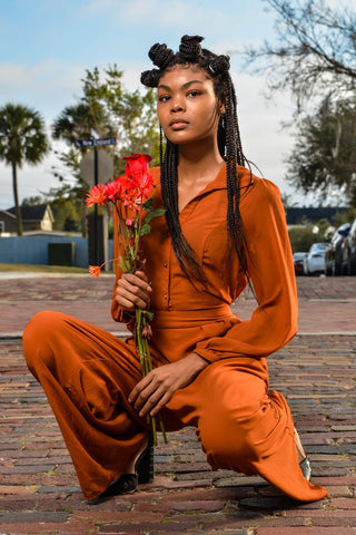 Orange jumpsuit vibrant fashion