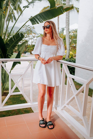cute beach date outfit white mini dress