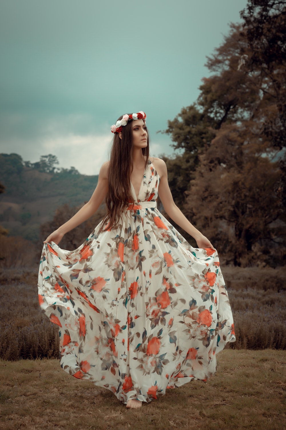flamboyant fashion flower dress and crown