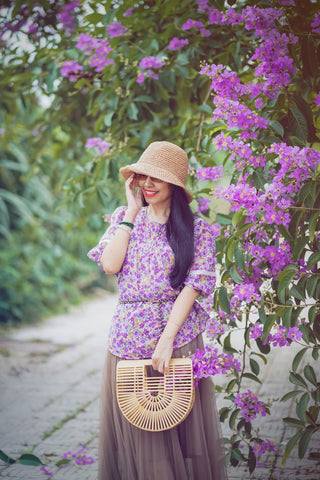 purple skirt outfits floral top