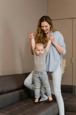 mother son photoshoot shirt jeans