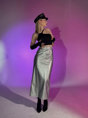 xmas disco party outfits metallic skirt