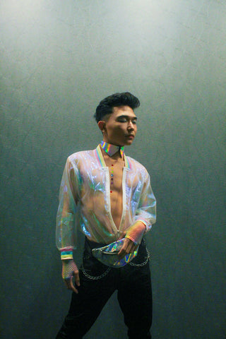 club space outfit iridescent shirt