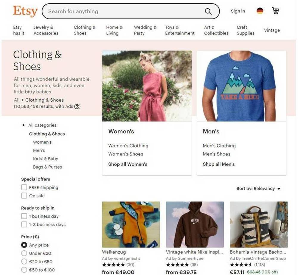 Etsy-App für gebrauchte Mode