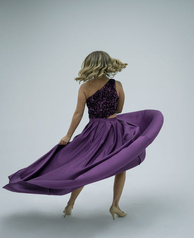purple skirt outfits high heels