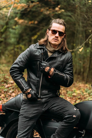 leather jacket man sunglasses