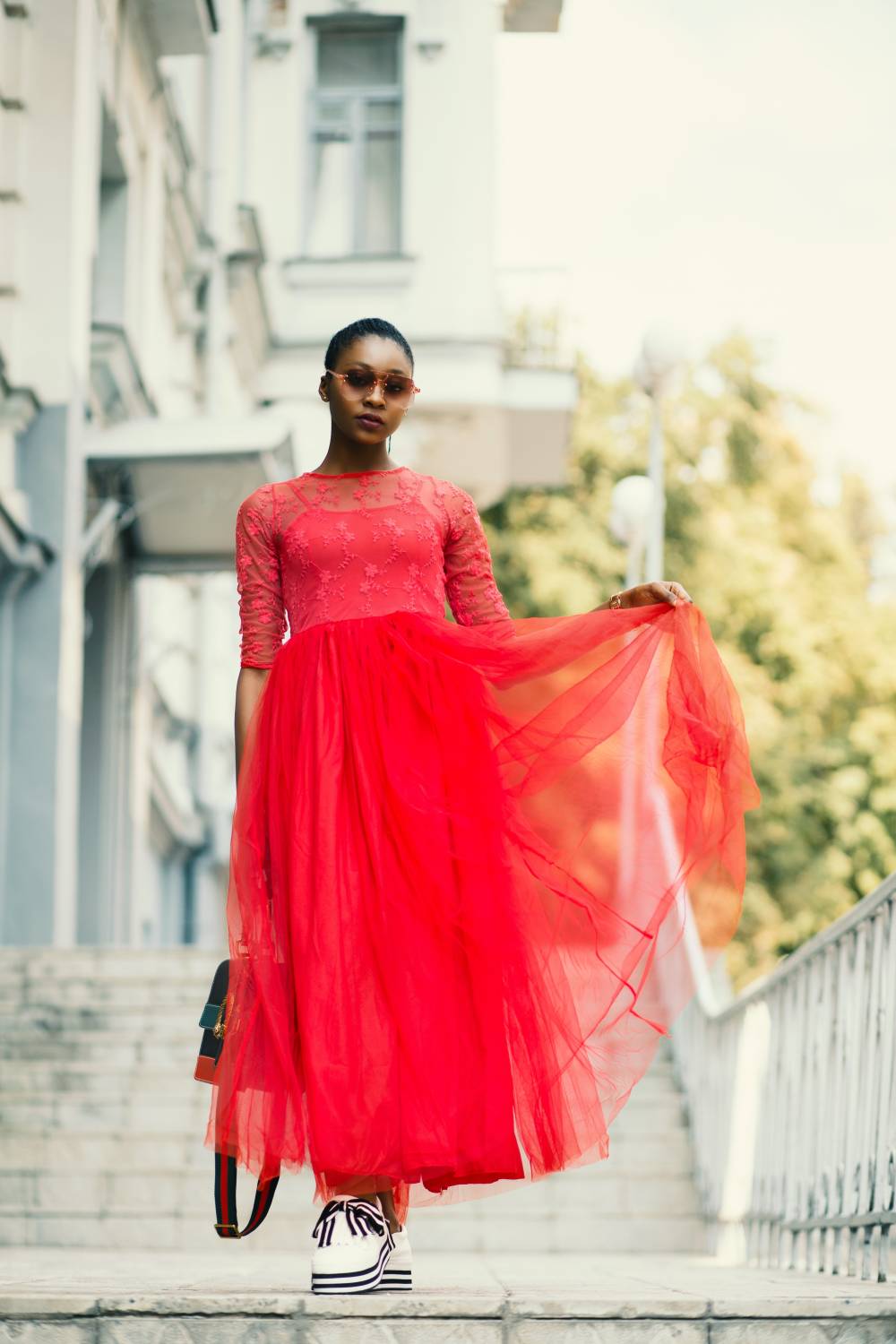 red acrylic fabric dress