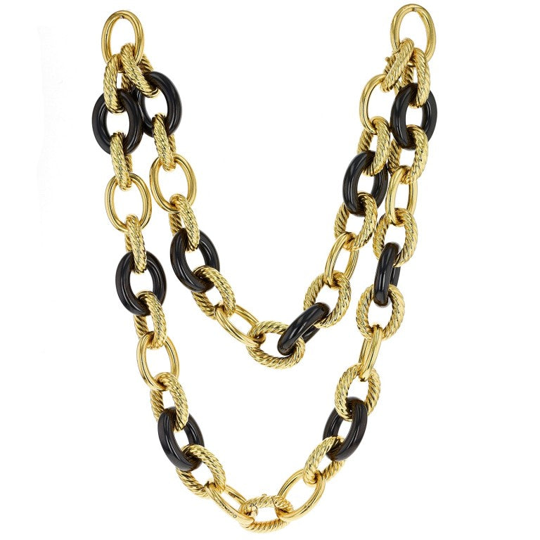 "David Yurman" Gold and Hematite Link Necklace