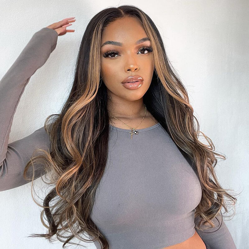 Highlight Body Wave #30 Colored Lace Front Free Part Pre-Plucked Glueless Lace Color Wig Human Hair Wig