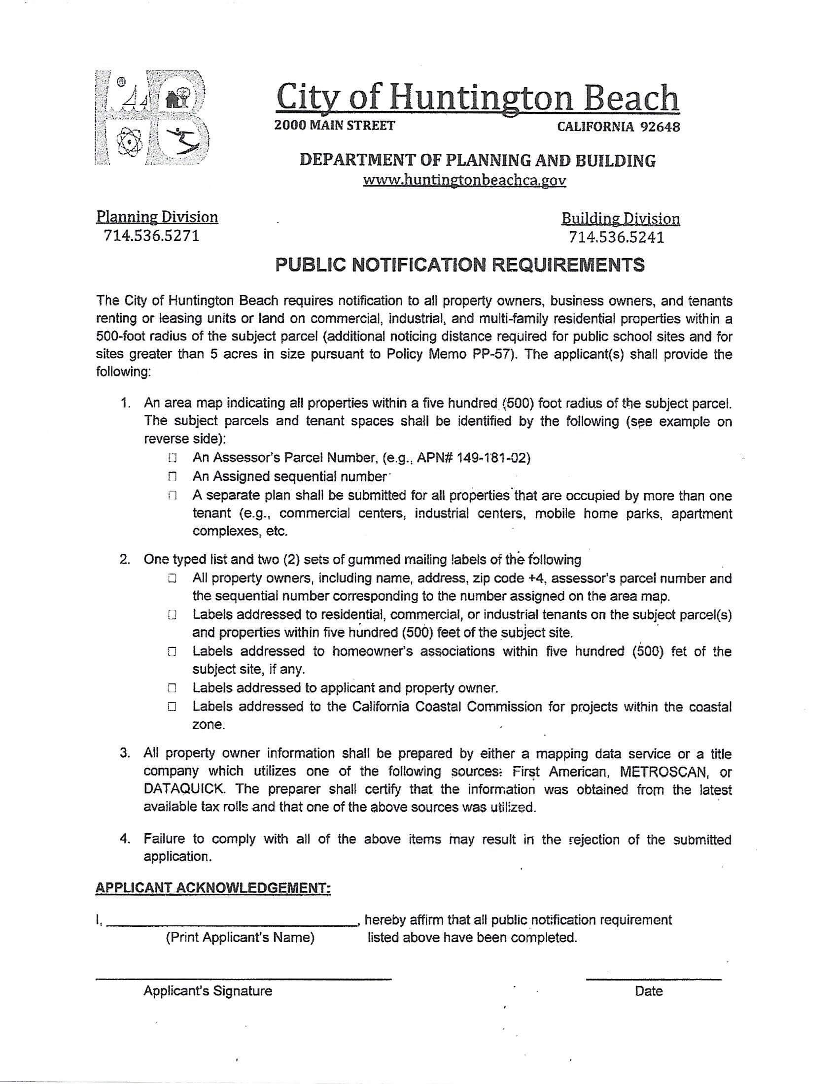 Huntington Beach Radius Map Public Notification - Notification Labels and Map