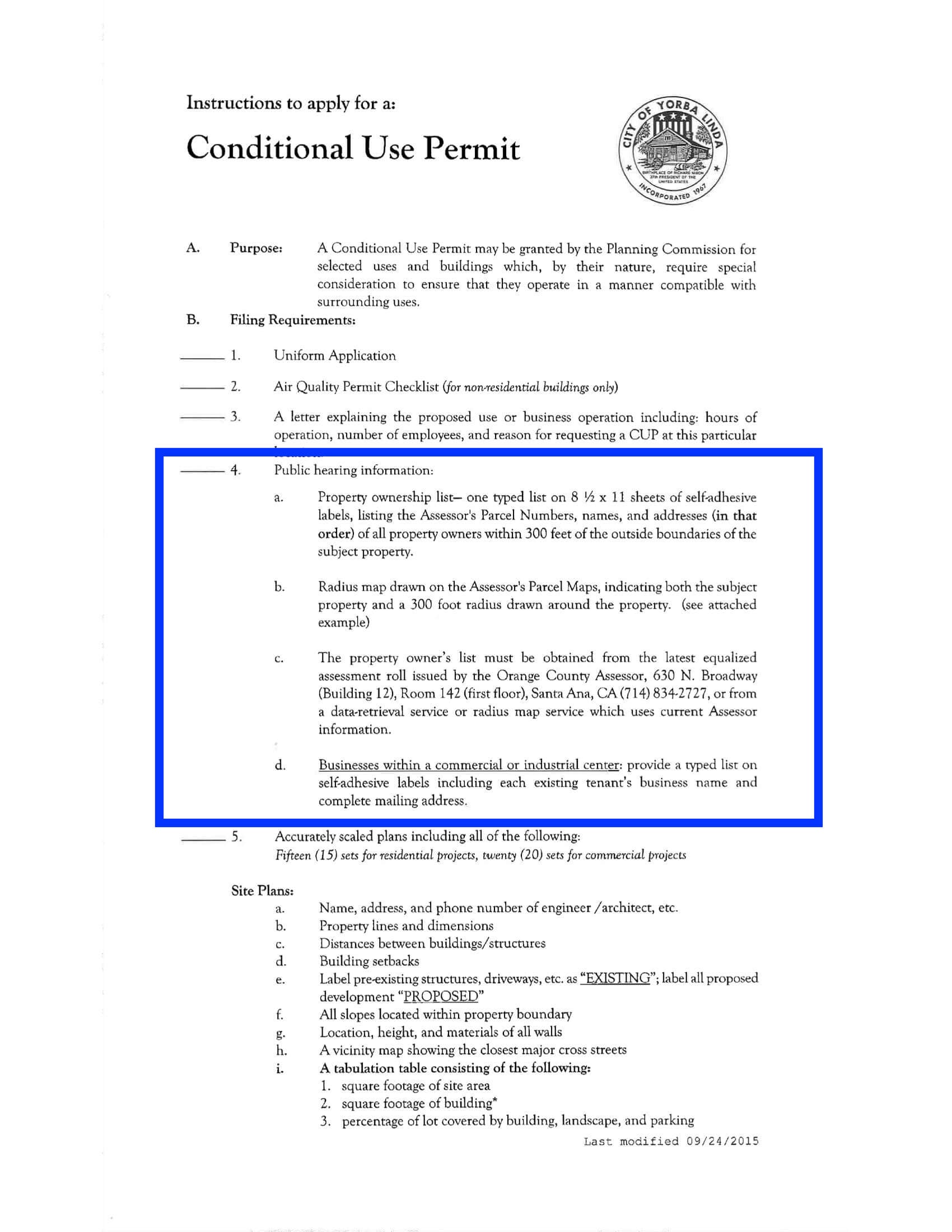 Yorba Linda Radius Map Public Hearing Information Ownership List