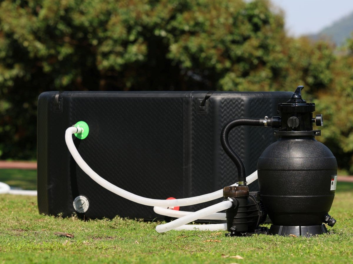 Sand filter system next to a pool in your own garden