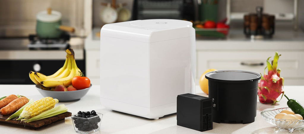 white electric kitchen composter for food waste